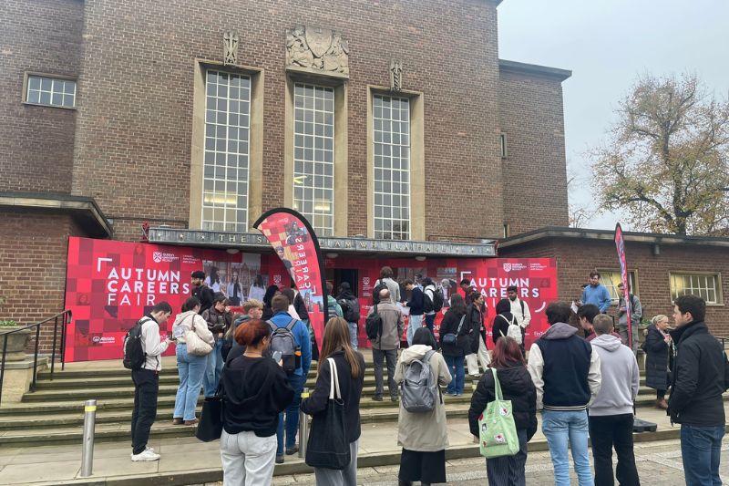 students queueing at Whitla Hall at Autumn Careers Fair